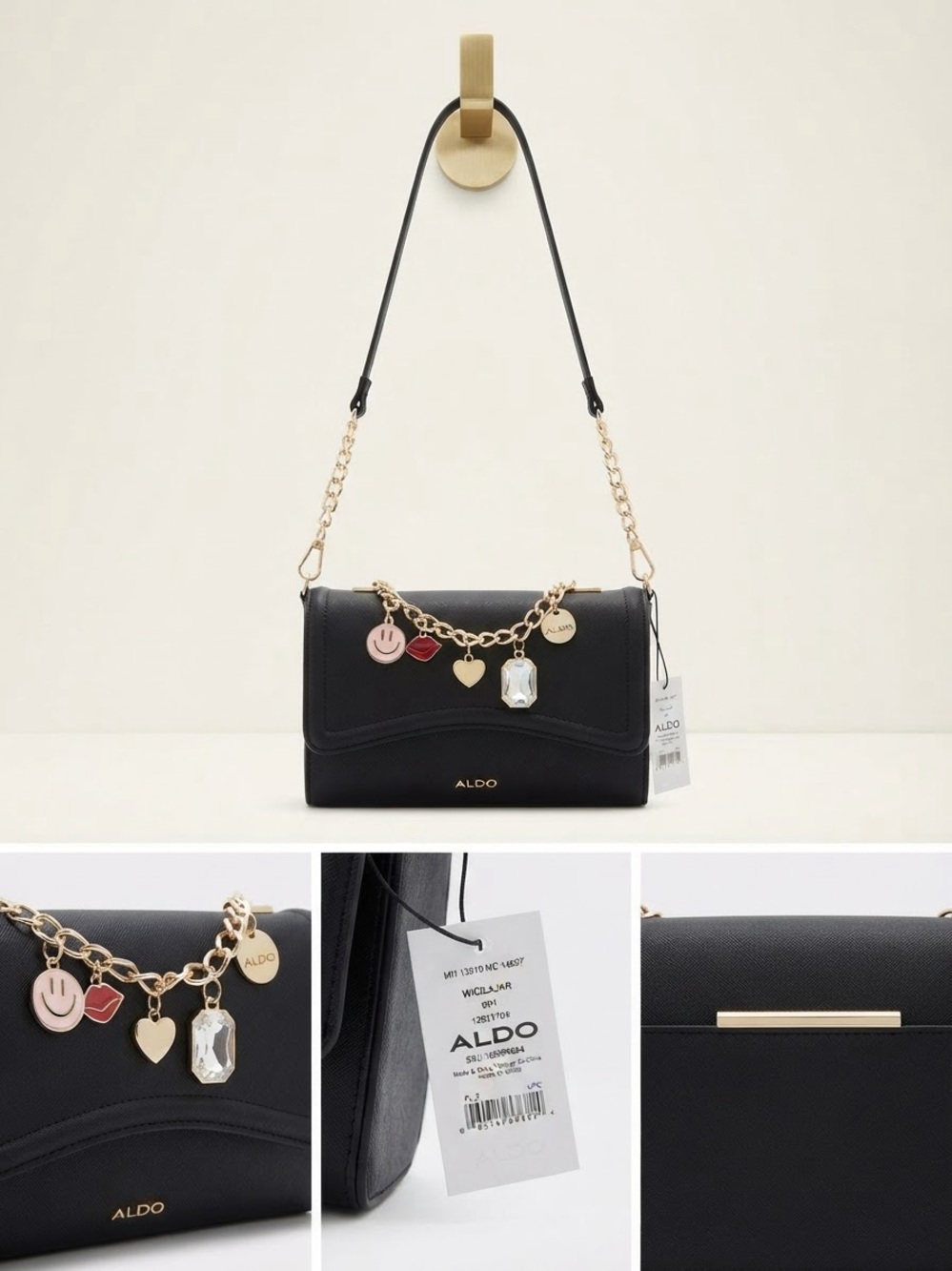 Black Crossbody Handbag with Charms - Wicilajar Collection